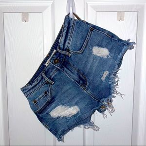 Dark Blue High Waisted Denim Festival Shorts
